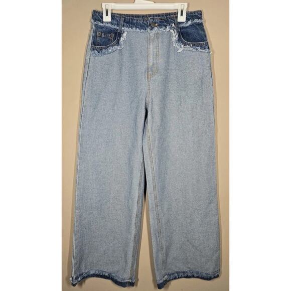 So Me Womens Lightwash Wide Leg Denim Jeans Size LARGE - Picture 1 of 8
